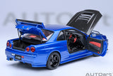 AUTOart NISMO R34 GT-R Z-TUNE BAYSIDE BLUE W/ CARBON HOOD