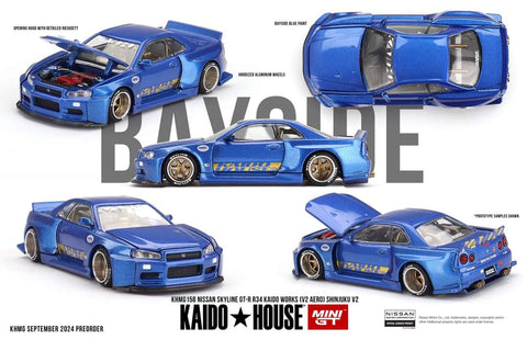 Kaido House x Mini GT 1:64 Nissan Skyline GT-R (R34) Shinjuku V2 Blue
