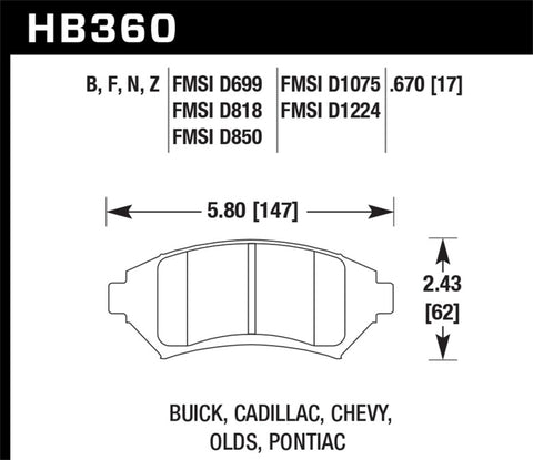 Hawk Buick/ Cadillac/ Chevy/ Olds/ Pontiac Front Performance Ceramic Street Brake Pads
