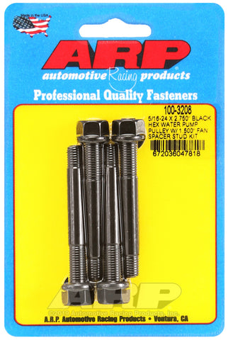 ARP 5/16-24 X 2.750 Black Hex Water Pump Pulley w/ 1.500in Fan Spacer Stud Kit