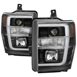 Spyder 08-10 Ford F-250 SD Projector Headlights V2-Switch Back Light Bar-Black PRO-YD-FS08V2-SBLB-BK