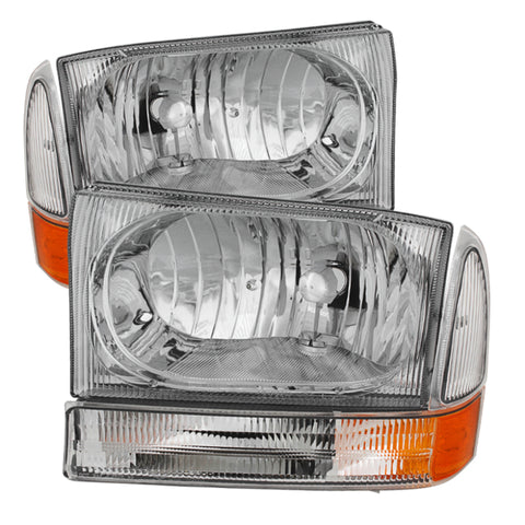 xTune Ford F250/350/450 Superduty 99-04 Crystal Headlights w/ Bumper Lights HD-JH-FF25099-AM-C