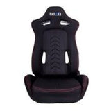 NRG Sport Seats (Pair) Cloth w/NRG Logo & NRG Arrow Cushion Imprint - Black w/Red Stitch