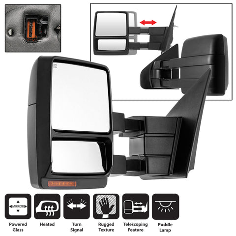 xTune Ford F150 07-14 Power Heated Amber LED Signal Telescoping Mirror Left MIR-FF15007S-PWH-AM-L