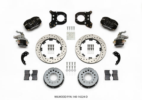 Wilwood Forged Dynalite P/S Rear Kit w/MC4 P-Brake Drilled Chev 12 Bolt w/Clip Eliminator