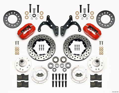 Wilwood Forged Dynalite Front Kit 11.00in Drill-Red 65-68 Chevy Impala -Drum Spindle