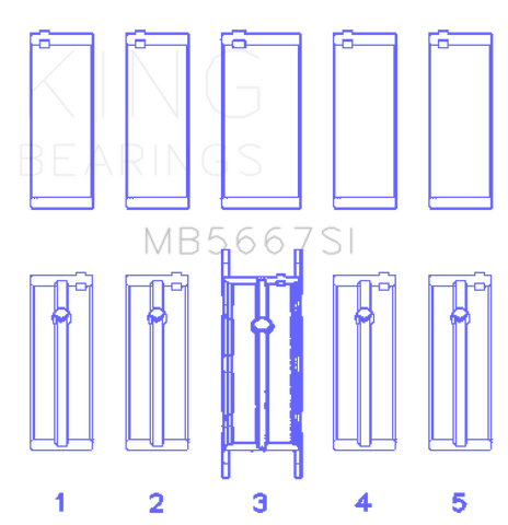 King Engine Bearings Mini W10B16A/W11B16A Silicon Bi-Metal Aluminum Main Bearing Set - Size STD