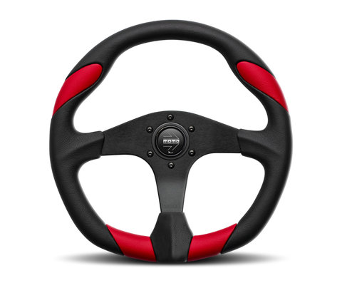 Momo Quark Steering Wheel 350 mm - Black Poly/Black Spokes/Red Inserts