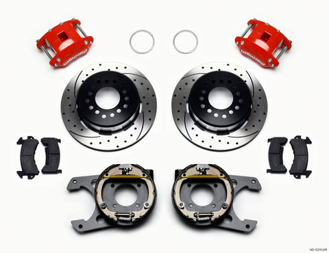 Wilwood D154 P/S P-B Kit Drilled-Red Chevy 12 Bolt 2.75in Off w/ C-Clips