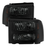 xTune Ford F250/350/450 Super Duty 05-07 Crystal Headlights Black Smoked HD-JH-FS05-AM-BSM
